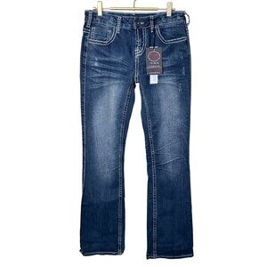 Cowgirl Tuff Co. Womens Bootcut Jeans W28 L33 Edgy Style Stretch Dark Wash Blue